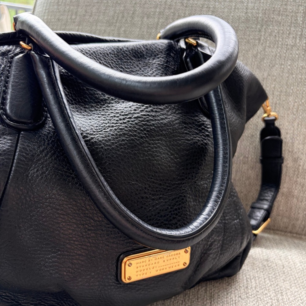 Marc Jacobs Q Fran Satchel Large Classic Black Pebbled Leather Workwear Bag Gold - Picture 6 of 9